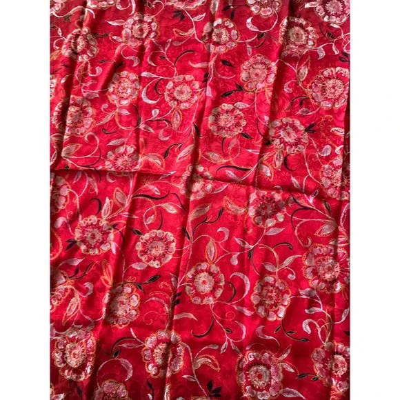 Vintage 100% Silk Scarf Italy Floral Jacquard Navy Blue Red Square Foulard - Picture 4 of 7